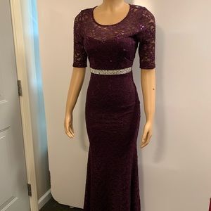 Women junior prom purple lace sequins bodycon mermaid maxi dress size (S)